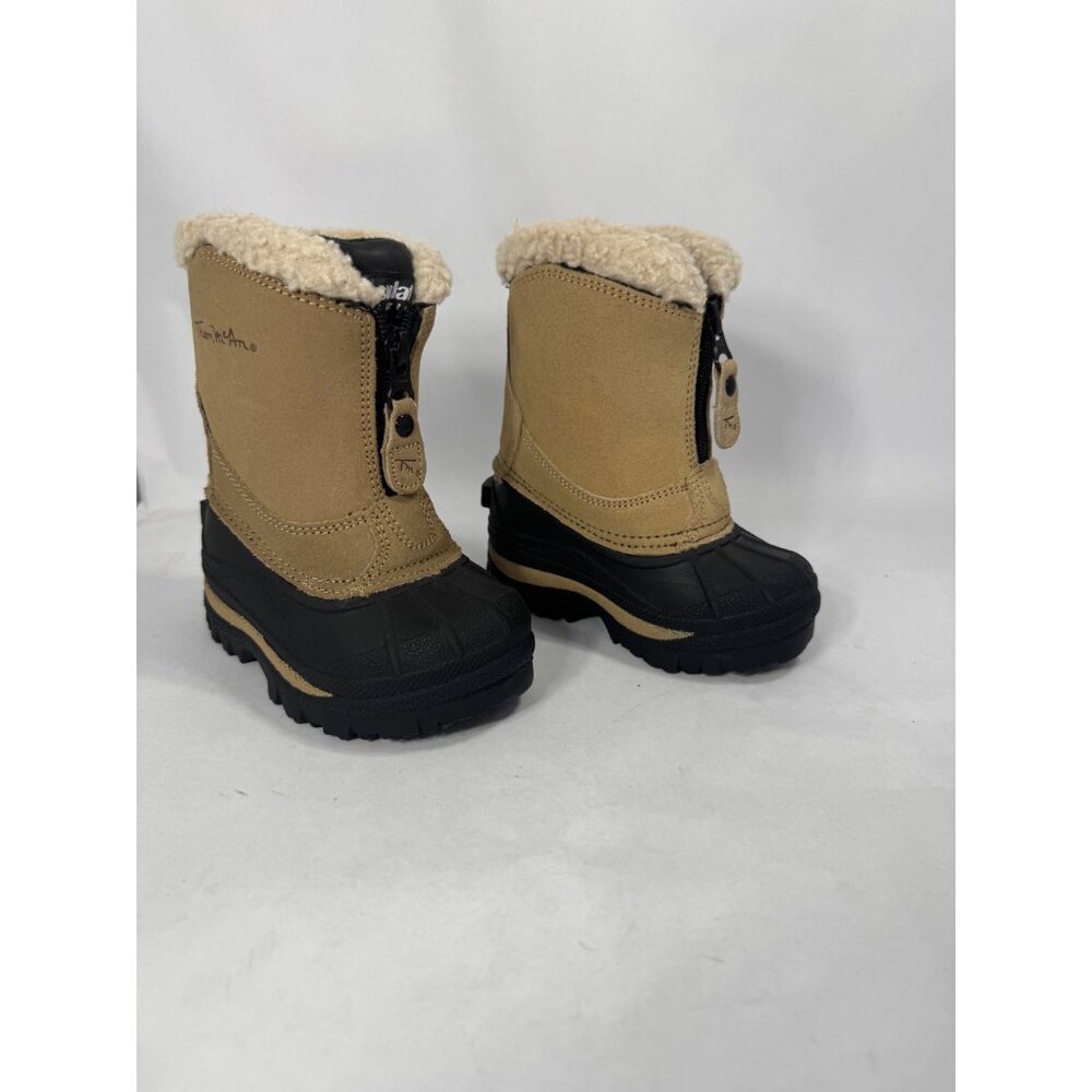 Thom McAn Kids Winter Boots 6 toddler Tan & Black Leather &  Insulated Shea